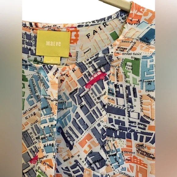 Maeve Anthropologie London Map Button-down Shirt with pockets, size 8/M - Picture 2 of 8